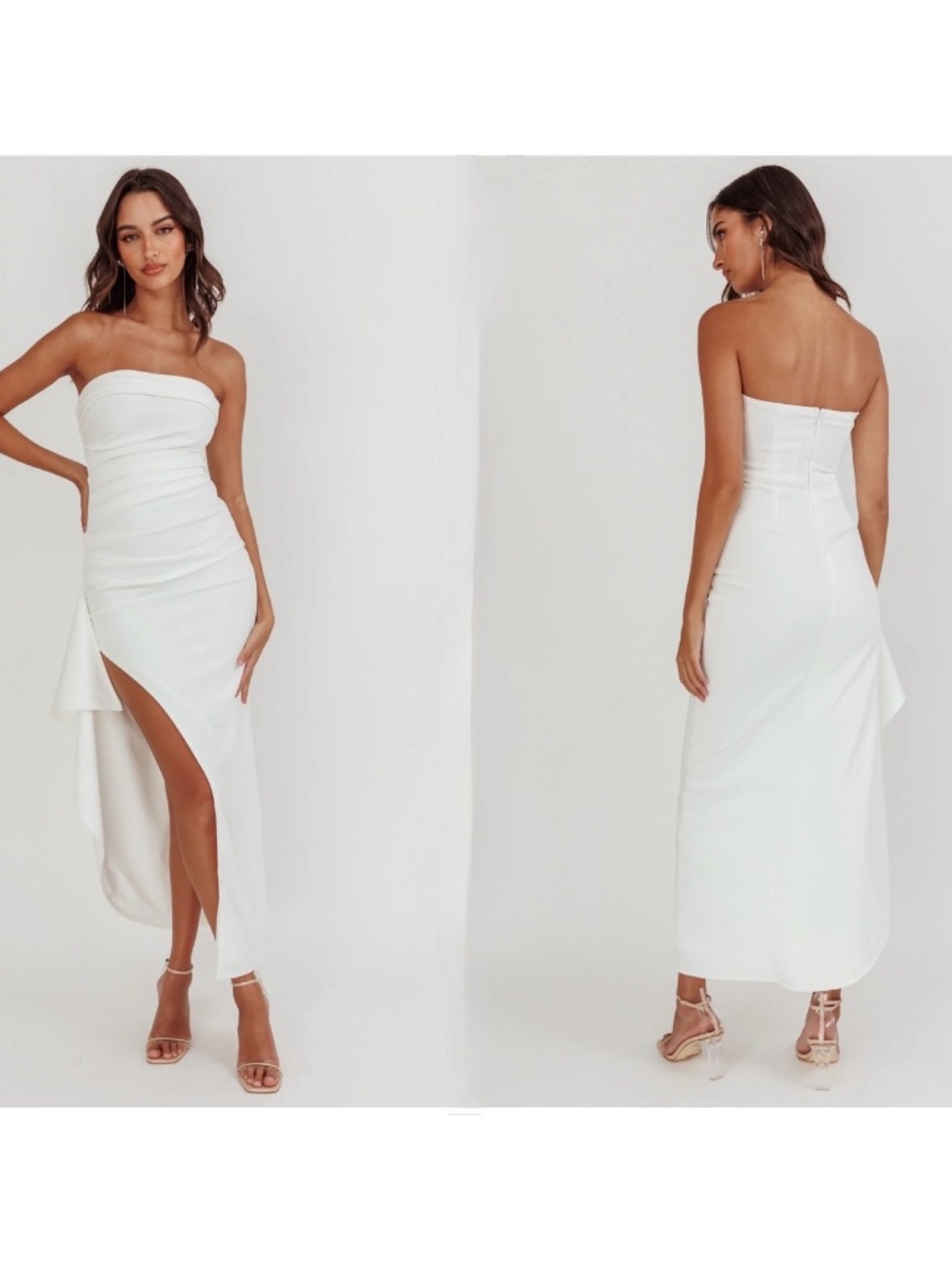 NWT SELFIE LESLIE Cha Cha Strapless Thigh Split Dress M AU 10